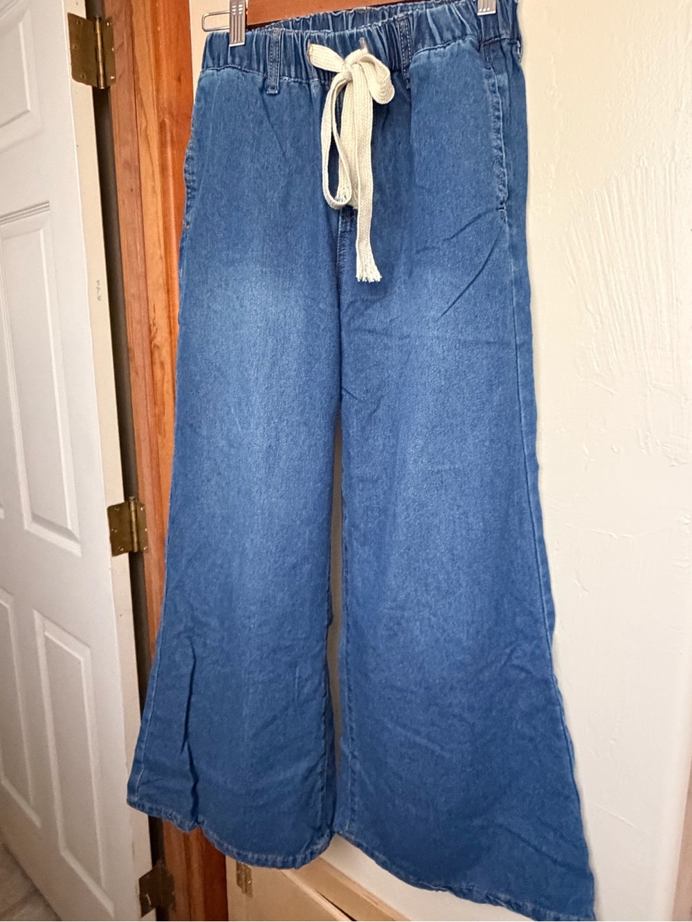 Cider Blue Wide Leg Flare Jeans with Drawstring Waist